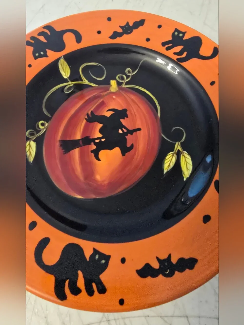 2 Gates Ware Halloween Plates Jack O Lantern Witch Black Cats Ceramic 8.5